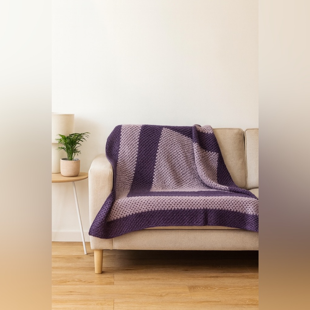 Brand New! Beautiful mauve and purple crochet blanket. Handmade with ❤️ 5’ x 5’.